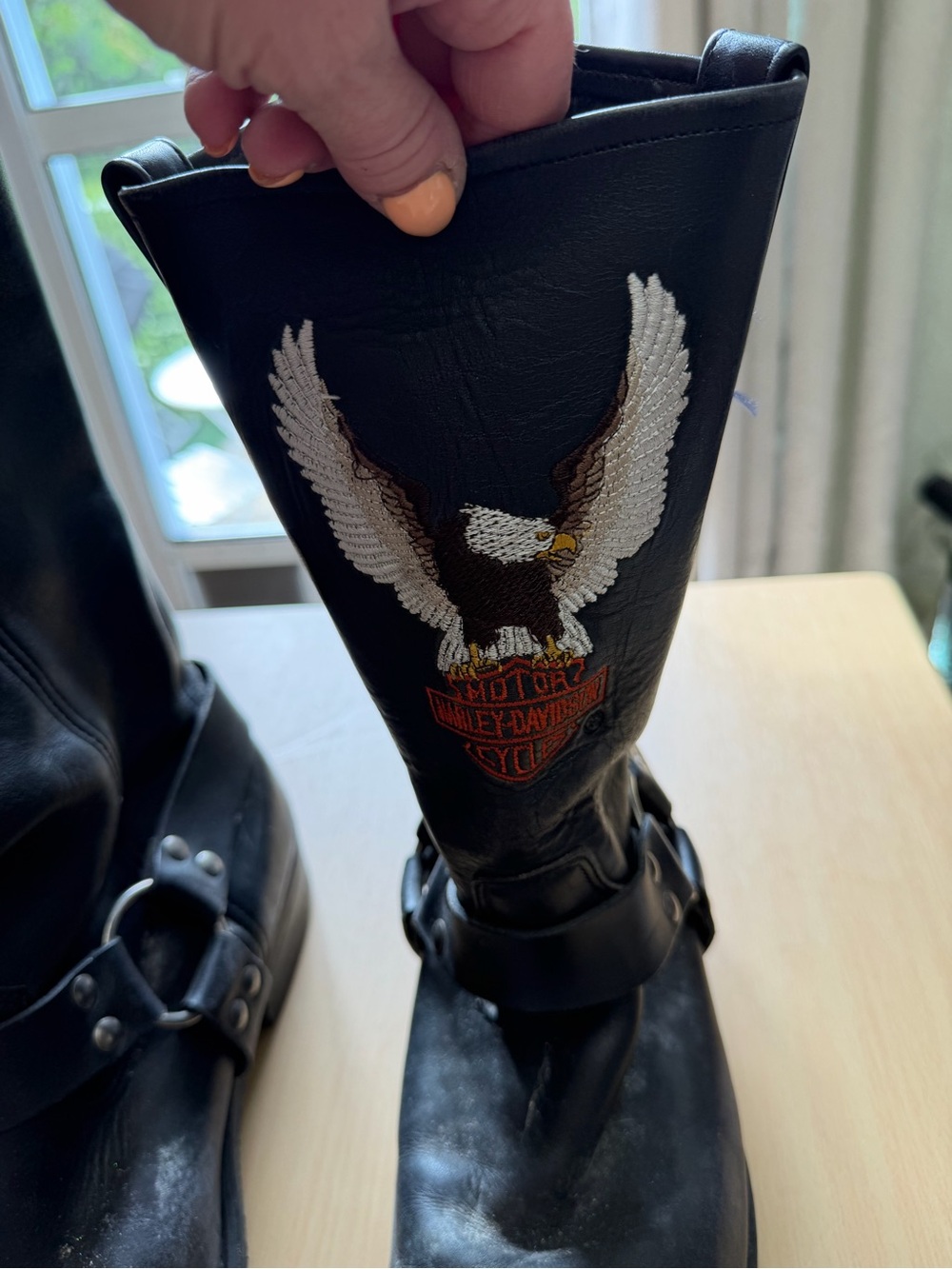 Harley-Davidson Black Leather Eagle Embroidered Motorcycle Boots
